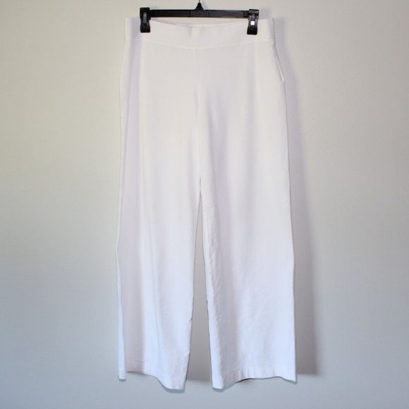 Eileen Fisher Wide Leg Stretch Crepe Pants Off White Washable Size Medium H13525 - Picture 2 of 10